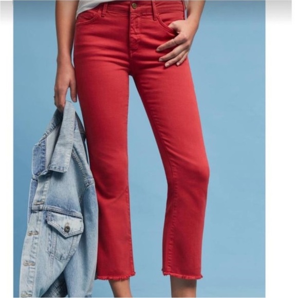 Anthropologie Pilcro Script Red High-Rise Crop Flare Jeans Size 26 - Picture 2 of 15